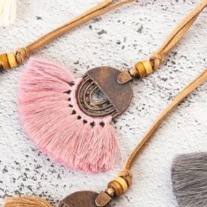 Long leather bohemian tassel necklace